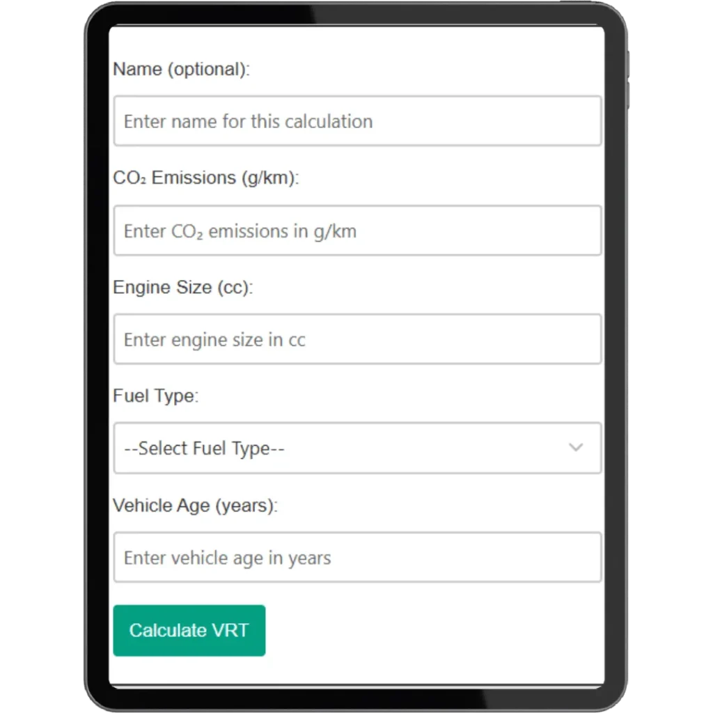 VRT Calculator Ireland 4 VRT Ireland Calculator Inputs Page
