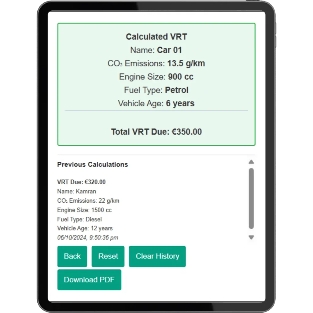 VRT Calculator Ireland 5 VRT Ireland Calculator Result Page